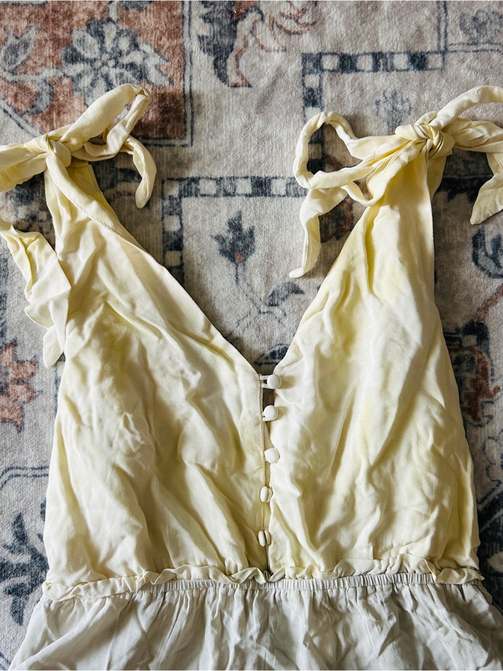 Tied Strap Tiered Dip-Dye Romper — Yellow & Mauve - Picture 2 of 3